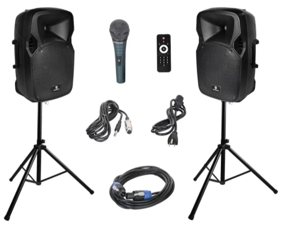 Two Way Sound System set up and stands