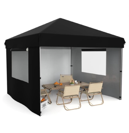 10x10 Pop Up Black Tent with side Closures