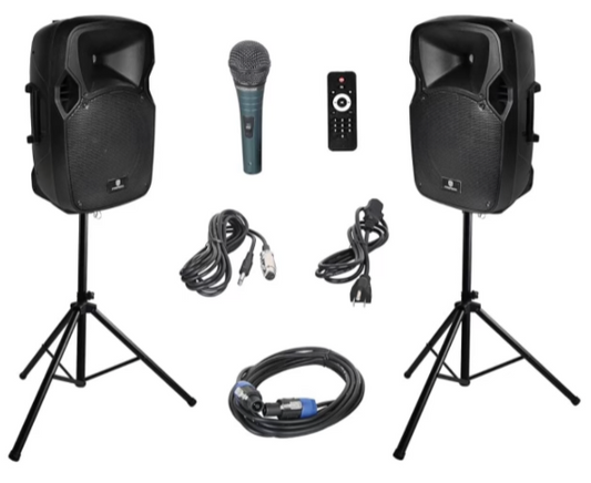Two Way Sound System set up and stands
